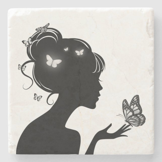Stone Coaster with White Butterfly Woman (Front)