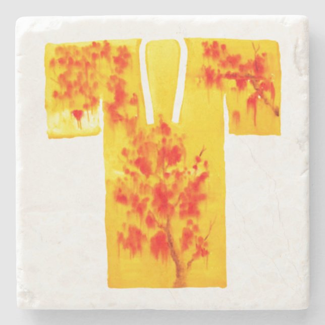 Stone coaster with yellow and red nagajuban design (Front)