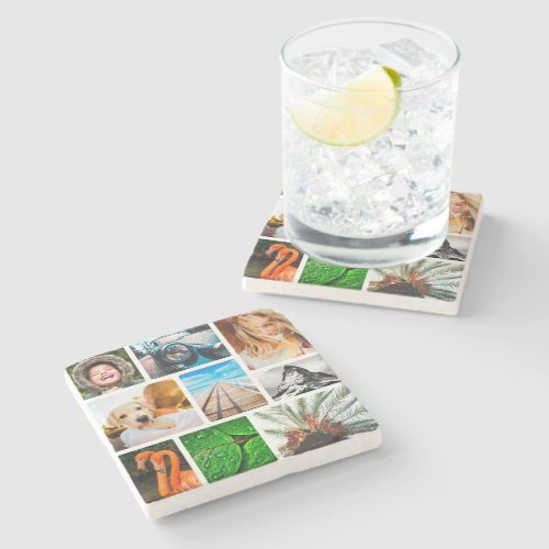 Stone Coaster Your 9 Photo Collage Rounded