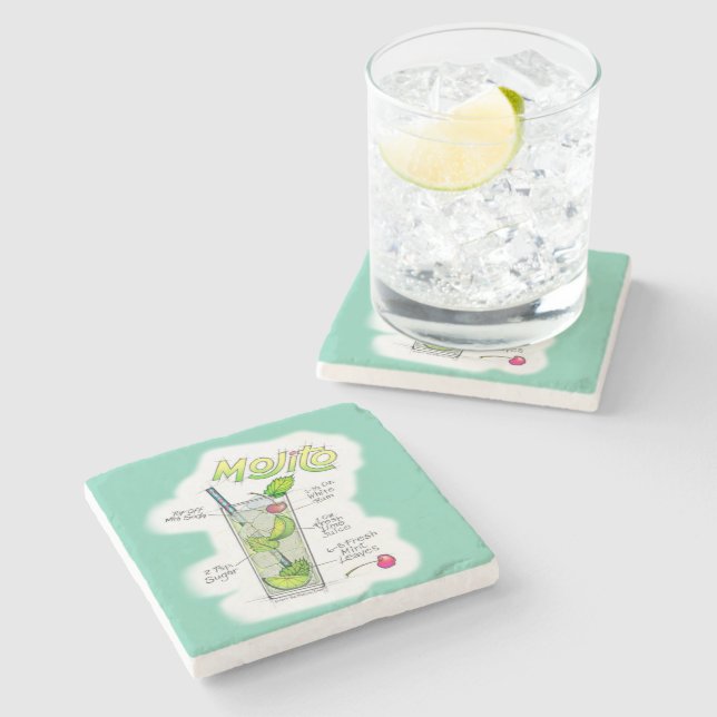 STONE COASTERS - MOJITO RECIPE COCKTAIL ART (Side)