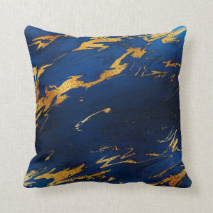 Stone Cobalt Blue Earth Tones Gold Marble Throw Pillow