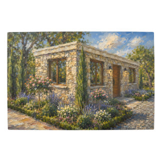 Stone Cottage Garden Oil Painting Metal Wall Art