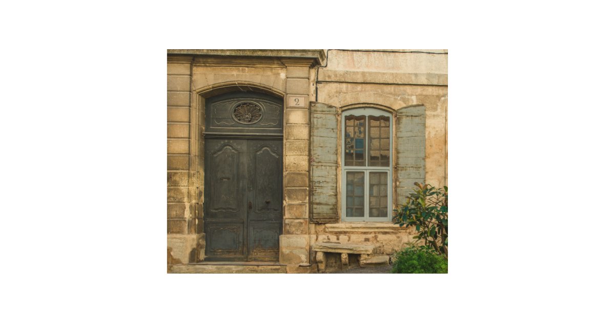 Stone Cottage Navy Blue Door Antique Blue Shutters Wood Wall Art