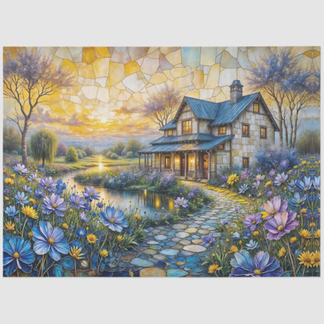 Stone Country Farmhouse in Patchwork Floral Valley Tissue Paper (Front)