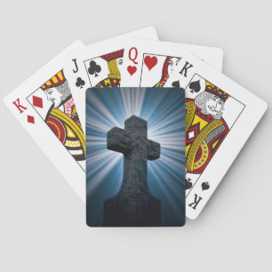 Stone Cross on Blue Poker Cards
