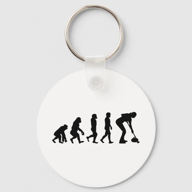 Stone Curling Winter Ice Sport Curler Evolution Keychain (Front)