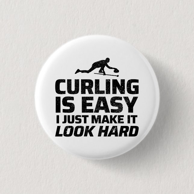 Stone Curling Winter Ice Sport Curler Funny Button (Front)