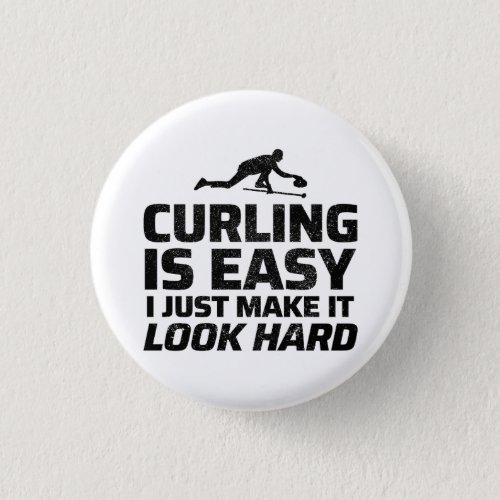 Stone Curling Winter Ice Sport Curler Funny Button