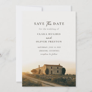 Stone Farmhouse Gravel Track Hazy Tuscan Wedding  Save The Date