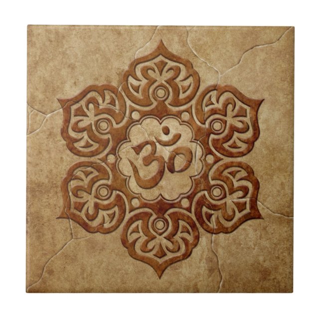 Stone Floral Aum Design Ceramic Tile (Front)