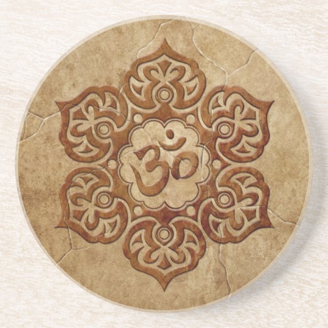 Stone Floral Aum Design Drink Coaster (Front)