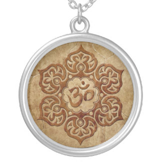 Stone Floral Aum Design Silver Plated Necklace