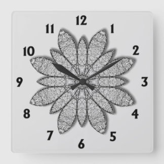Stone Flower w/ Black Numbers Square Wall Clock