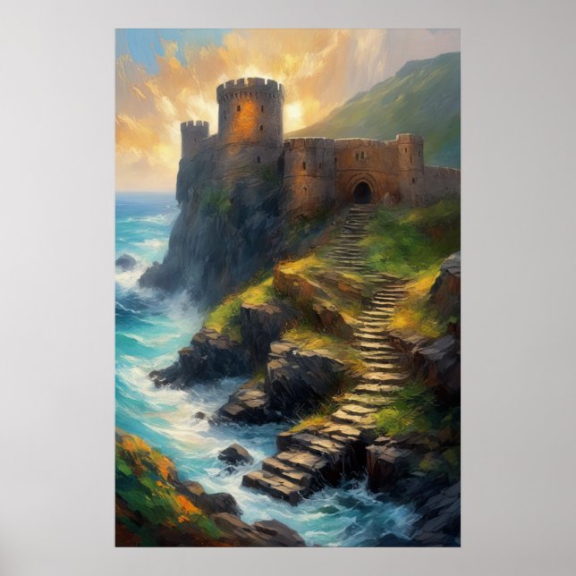 Stone Fortress Ruins by the Ocean's Edge Poster (Front)