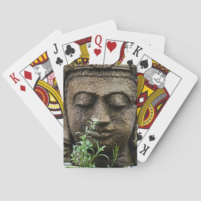 Stone garden statue with flower poker cards (Back)