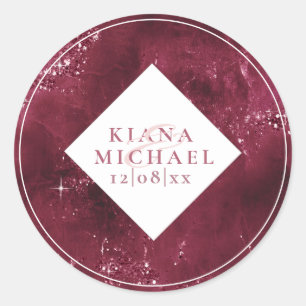Stone Glitter Wedding Burgundy ID647 Classic Round Sticker