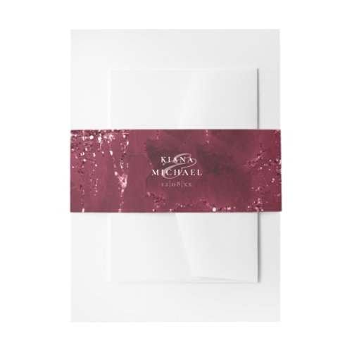 Stone Glitter Wedding Burgundy ID647 Invitation Belly Band