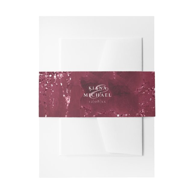 Stone Glitter Wedding Burgundy ID647 Invitation Belly Band (Front Example)