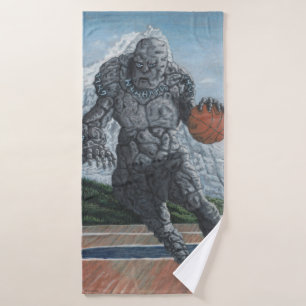 Stone Golem Playing Basketball Bath Towels