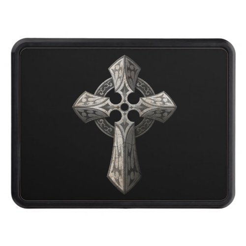 Stone Gothic Cross with Tribal Inlays on Black Tow Hitch Cover
