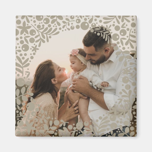 Stone Gray Berry Border Frame Photo Magnet (Front)