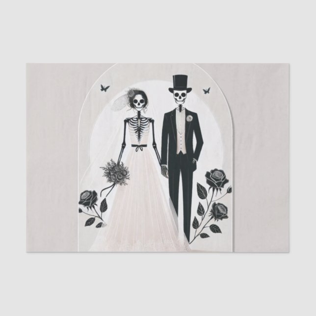 Stone Gray Black Skeleton Gothic Halloween Wedding Tissue Paper (Front)