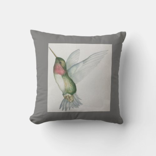 Stone Gray Elegant Stylish Hummingbird Watercolor Throw Pillow