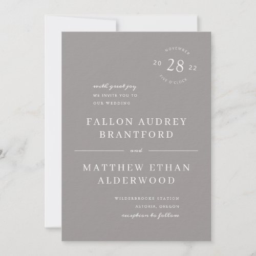 Stone Gray Modern Date Seal Wedding Invitation