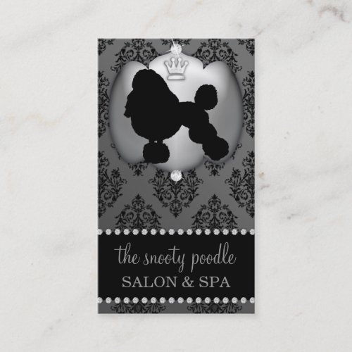 Stone Grey Jeweled Damask Dog Grooming/Spa Business Cards