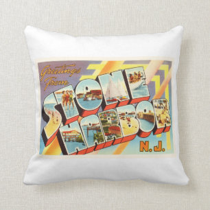 Stone Harbor New Jersey NJ Old Vintage Postcard- Throw Pillow