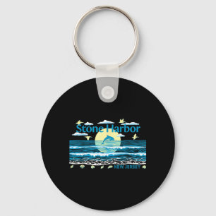 Stone Harbor NJ Dolphin Pelican Waves Beach Keychain