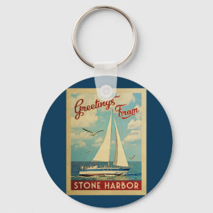 Stone Harbor Sailboat Vintage Travel New Jersey Keychain