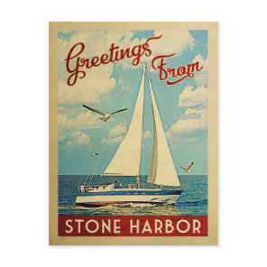 Stone Harbor Sailboat Vintage Travel New Jersey Postcard