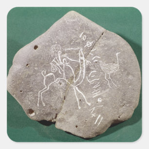 Stone inscribed with a hunter in the desert square sticker