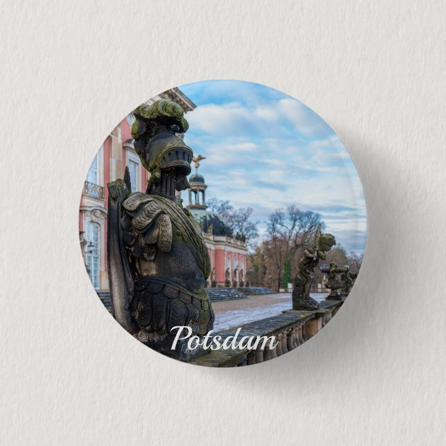 Stone knight statues near palace in Potsdam Button (Front)