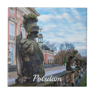 Stone knight statues near palace in Potsdam Ceramic Tile