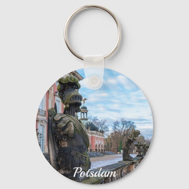 Stone knight statues near palace in Potsdam Keychain (Front)