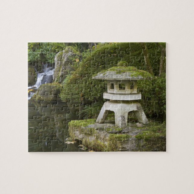 Stone lantern and Heavenly Falls Jigsaw Puzzle (Horizontal)
