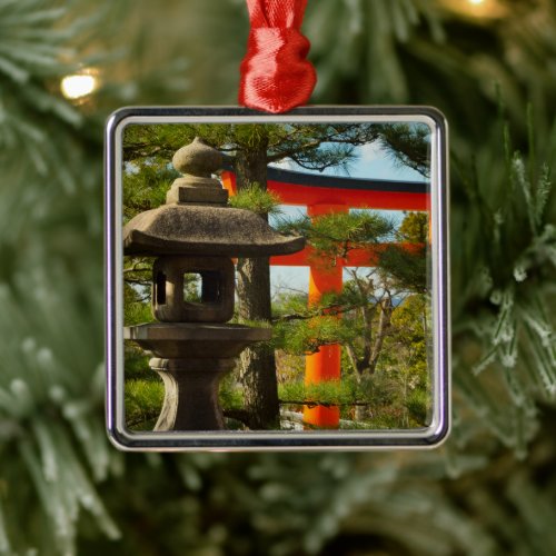 Stone Lantern and Torii Gate Metal Ornament