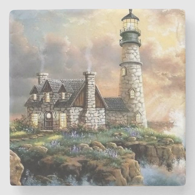 Stone Lighthouse Fine Art Coaster (Front)