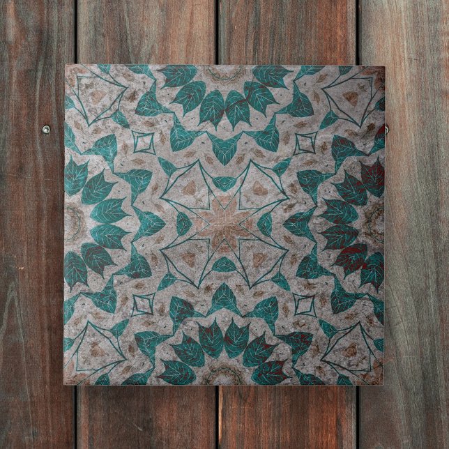 Stone-Like Gray Textured Green Leaves Geometric Ceramic Tile (Creator Uploaded)