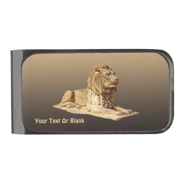 Stone Lion Gunmetal Finish Money Clip (Front)