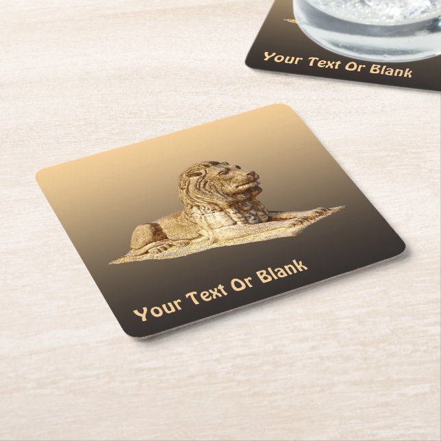 Stone Lion Square Paper Coaster (Angled)