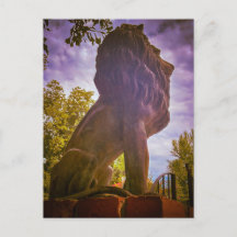 Stone Lion Statue Dramatic Sunset Sky View
