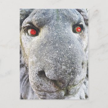 Stone Lion With Red Eyes Funny Photo Postcards by goodmoments at Zazzle