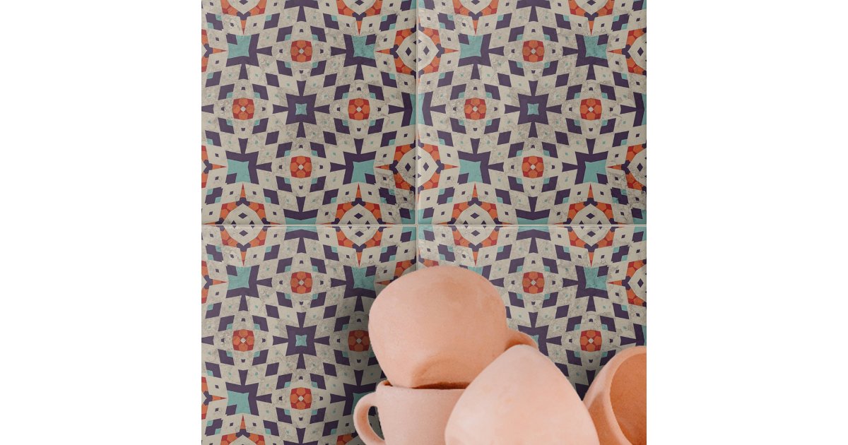 Stone-Look Complex Geometric Mosaic Pattern Ceramic Tile | Zazzle