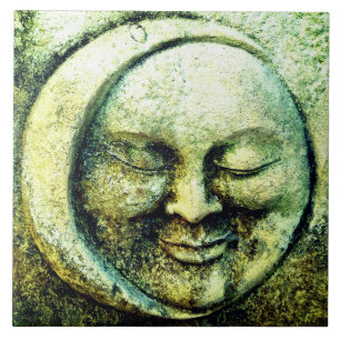 Stone look moon and sun face crescent ceramic tile