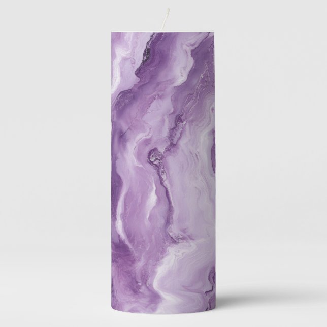 Stone Look Purple Marble Pillar Candle (Front)