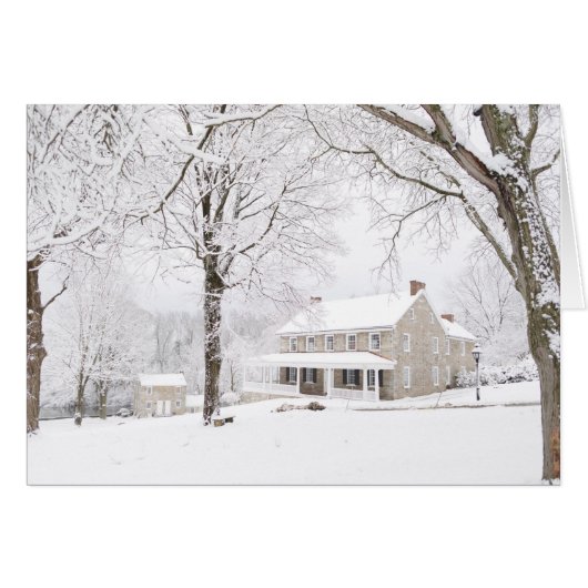 Stone mansion and Still house in snow Cards (Front Horizontal)