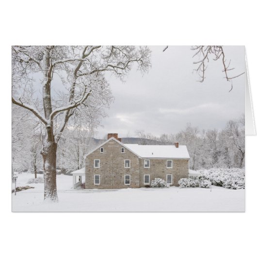 Stone mansion in snow with hills cards (Front Horizontal)